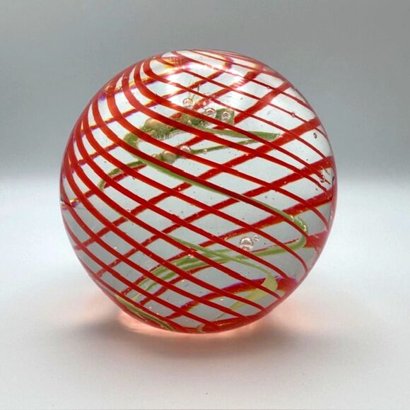 VTG Studio Artisan Hand Blown Glass Ribbon Swirl & Bubbles Paperweight 3.5" Desk - Picture 2 of 12
